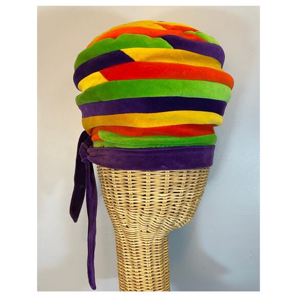 Vtg 50s 60s New Look Velvet Color Block Turban Bee Hive Hat Belmar B Altman Co - Picture 14 of 15